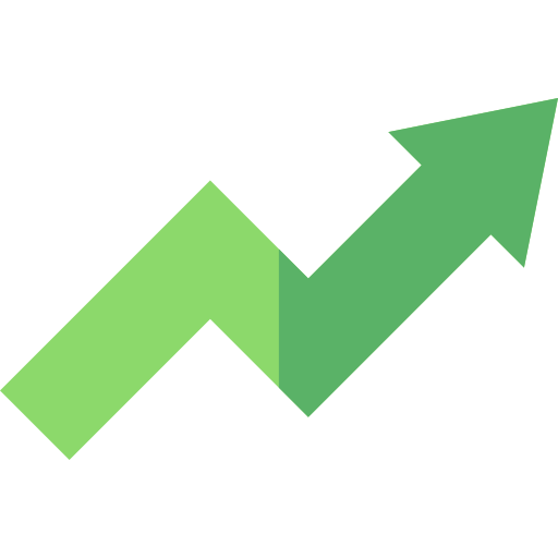 Green upward trending arrow indicating growth or increase.