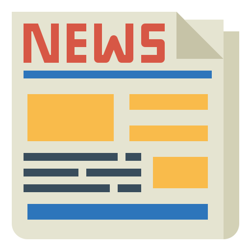 Illustration of a newspaper with the headline 'NEWS' at the top, featuring blocks of text and images.