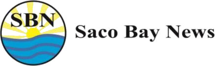 Logo for Saco Bay News with a circular icon featuring waves and the initials 'SBN'