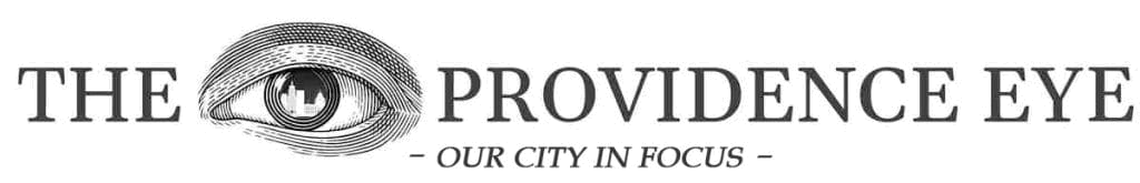 Logo for The Providence Eye, featuring an eye illustration with cityscape details, and the tagline 'Our City in Focus'.