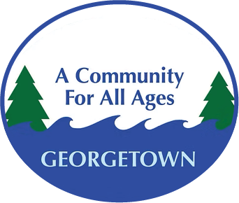 Logo for Georgetown community titled 'A Community For All Ages' with two green trees on either side.