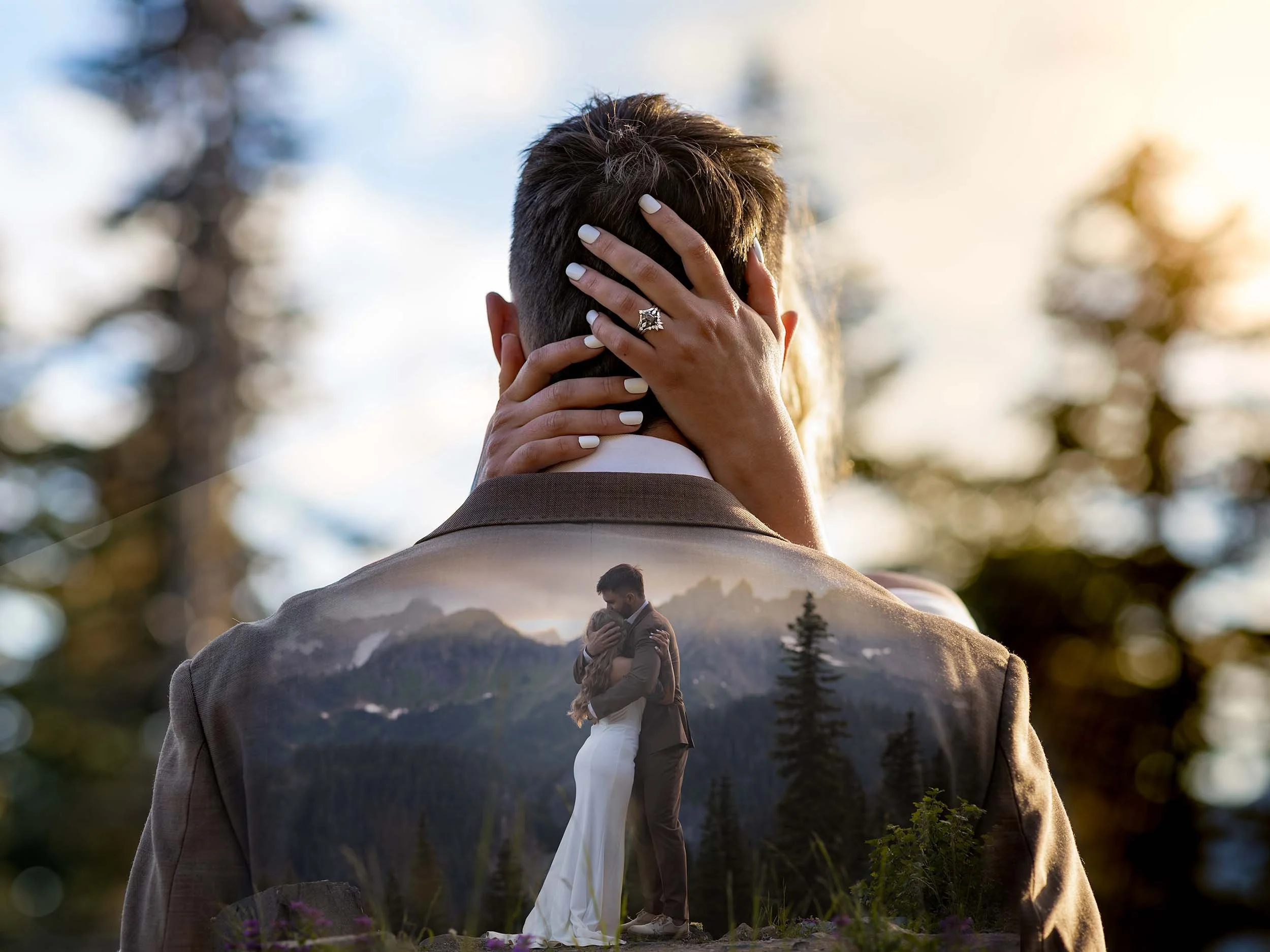 Double exposure edit from a Mount Rainier summer elopement.