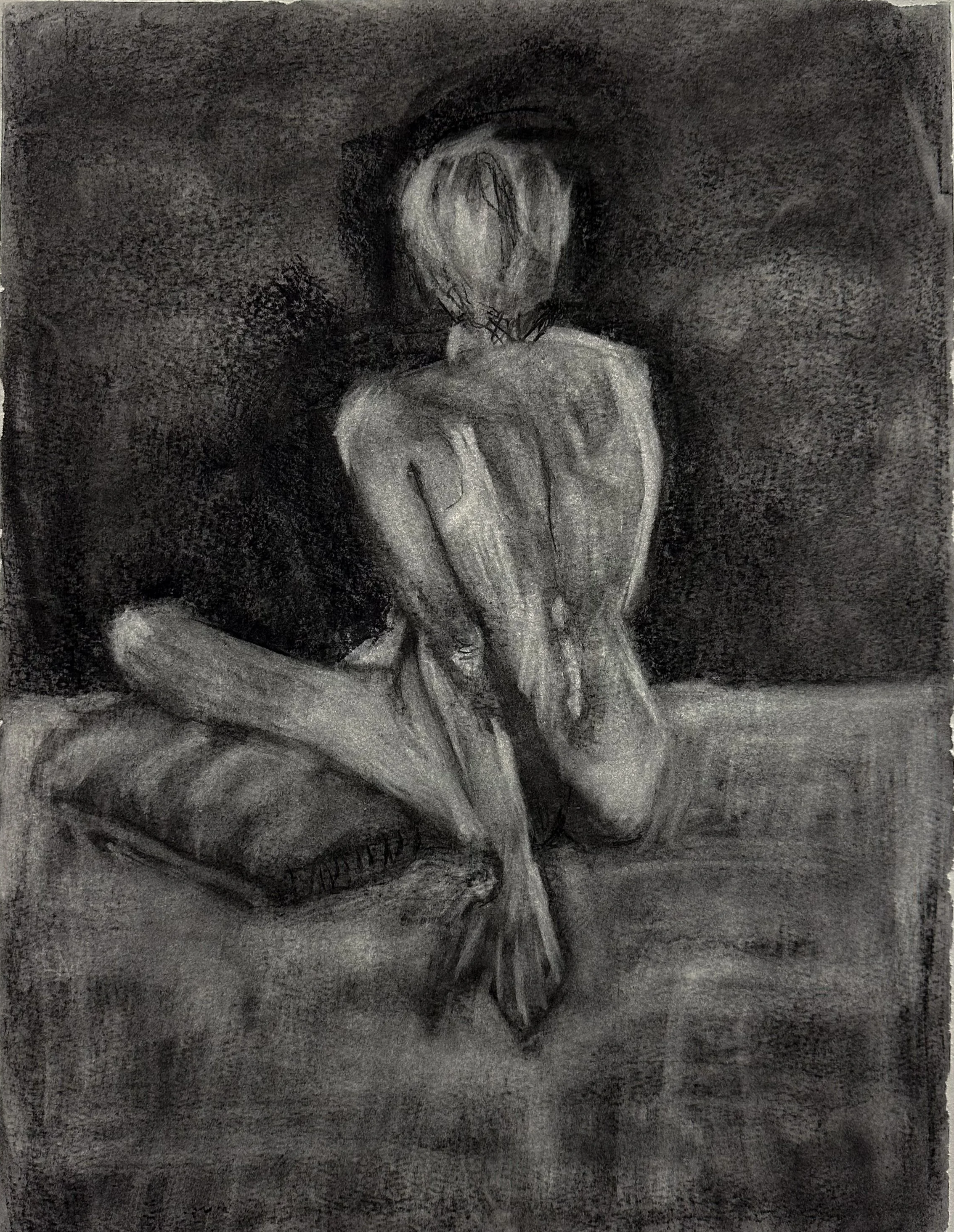 "At Rest", 2024, Charcoal on Paper, 24 x 18 in.