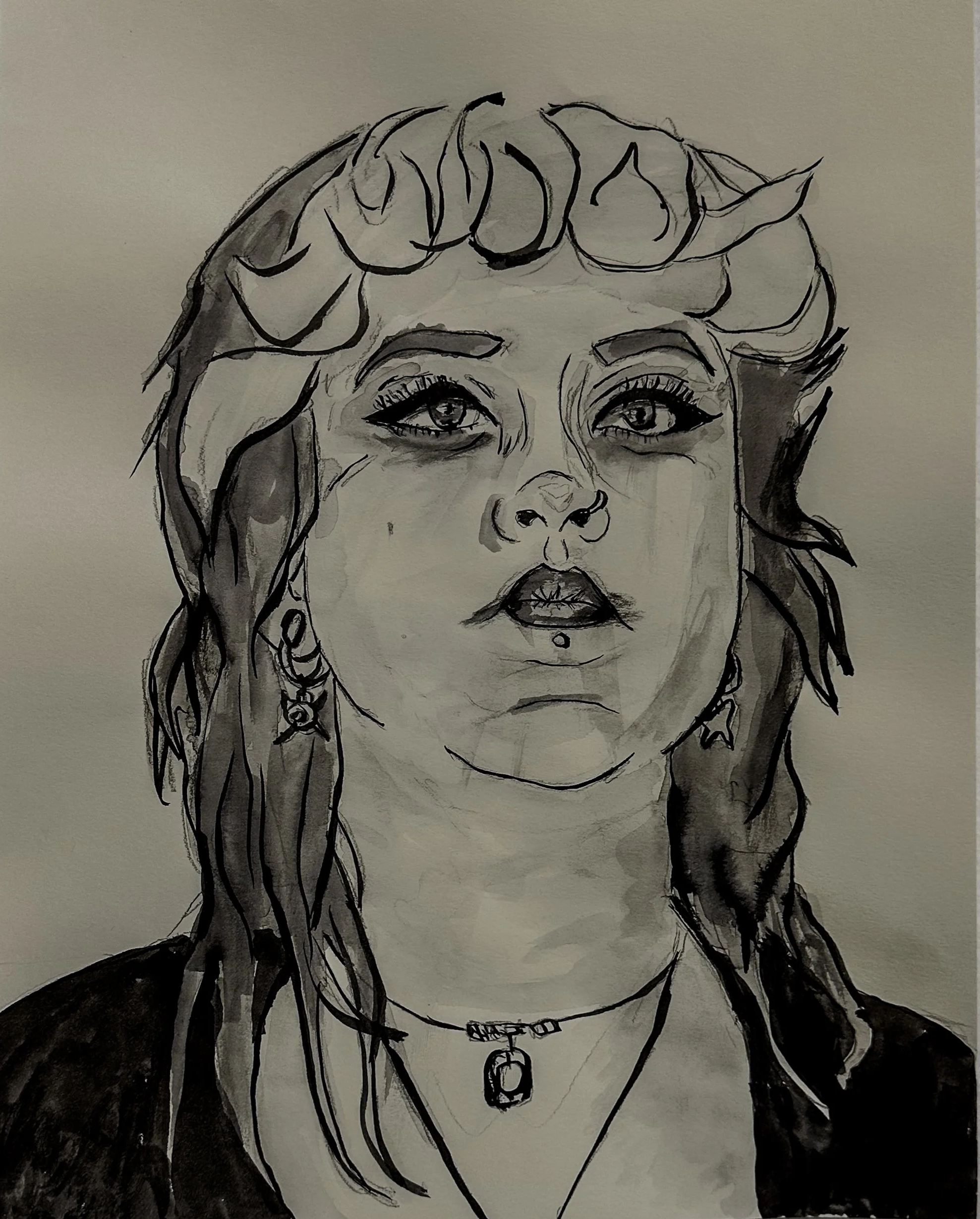 "Mia", 2025, Ink on Paper, 24 x 18 in.