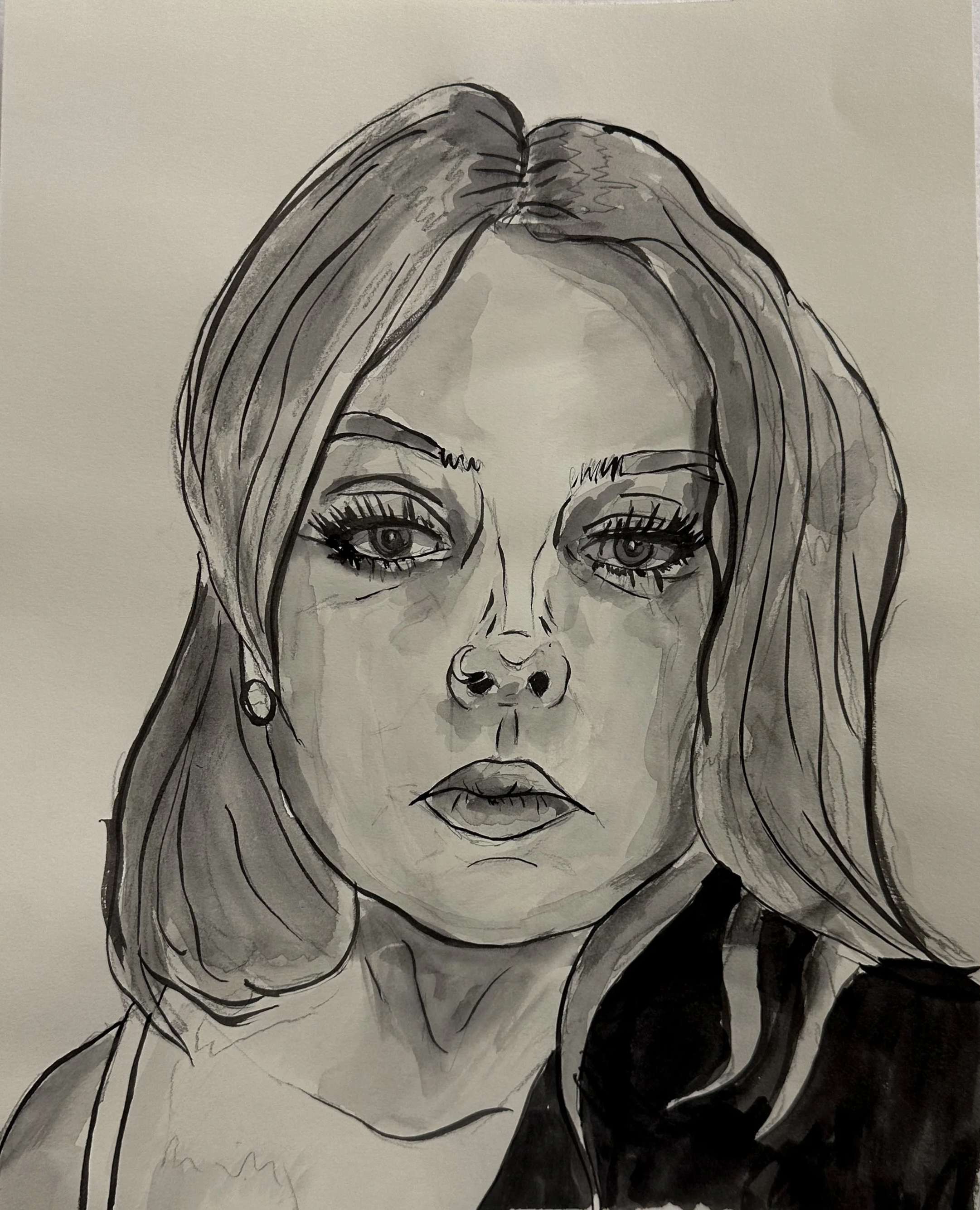 "Self-Portrait", 2025, Ink on Paper, 24 x 18 in.