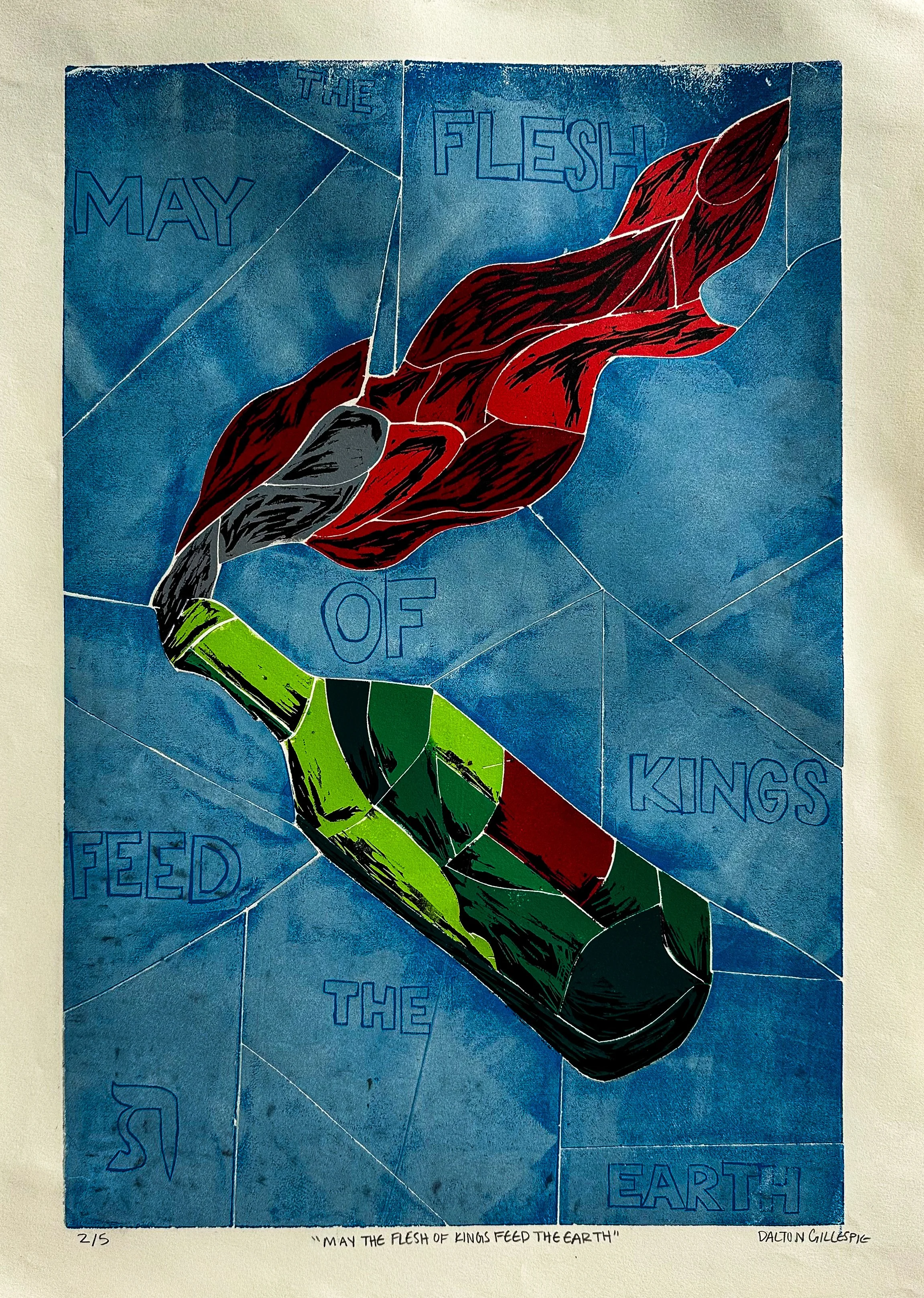 "May the Flesh of Kings Feed the Earth", 2025, Woodblock Relief, 21 x 15 in.