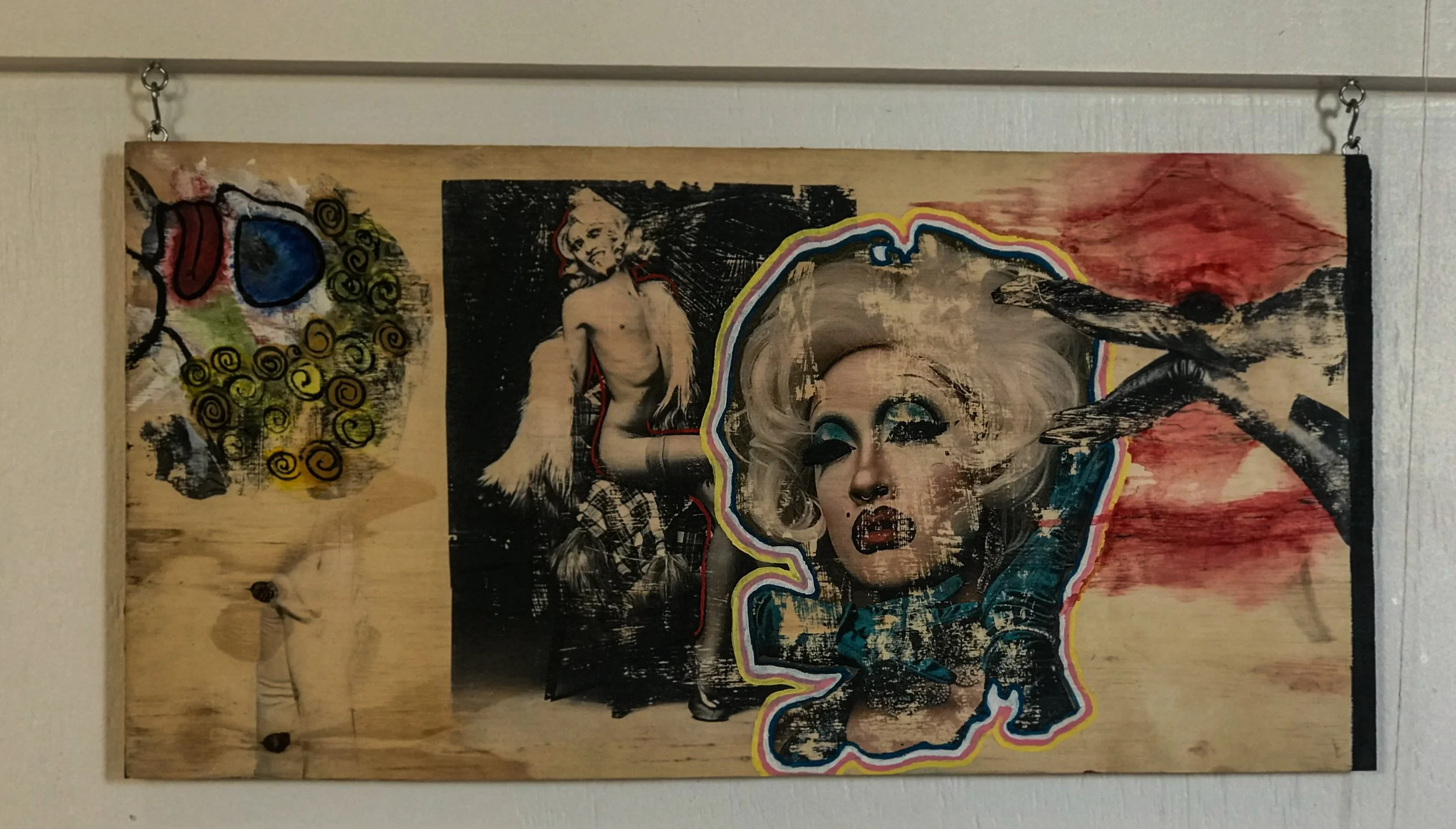 "Performed Identity", 2018, Oil Paint and Paper Transfer on Wood, 12 x 24 x 1 in.