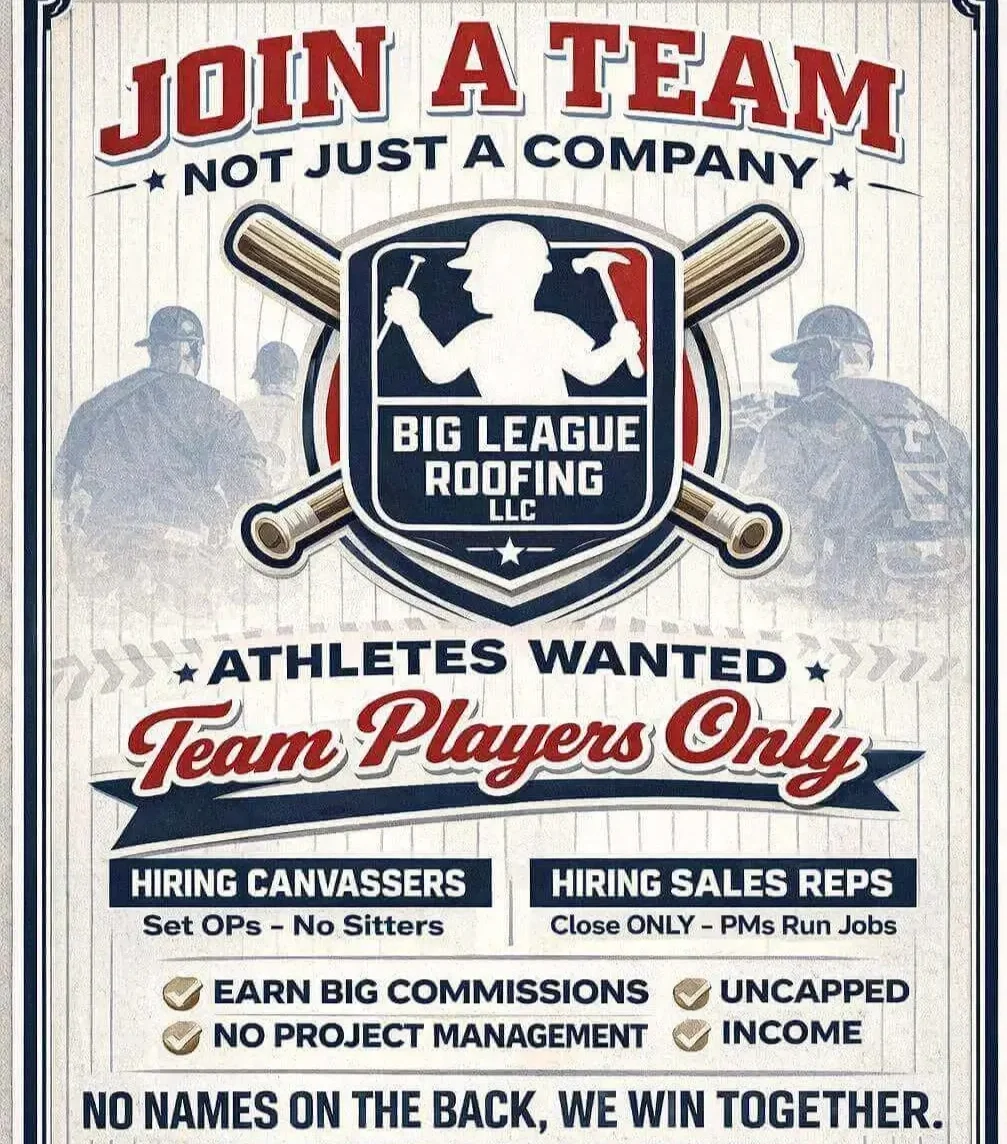 Big League Roofing hiring roofing crew members Northeast Georgia