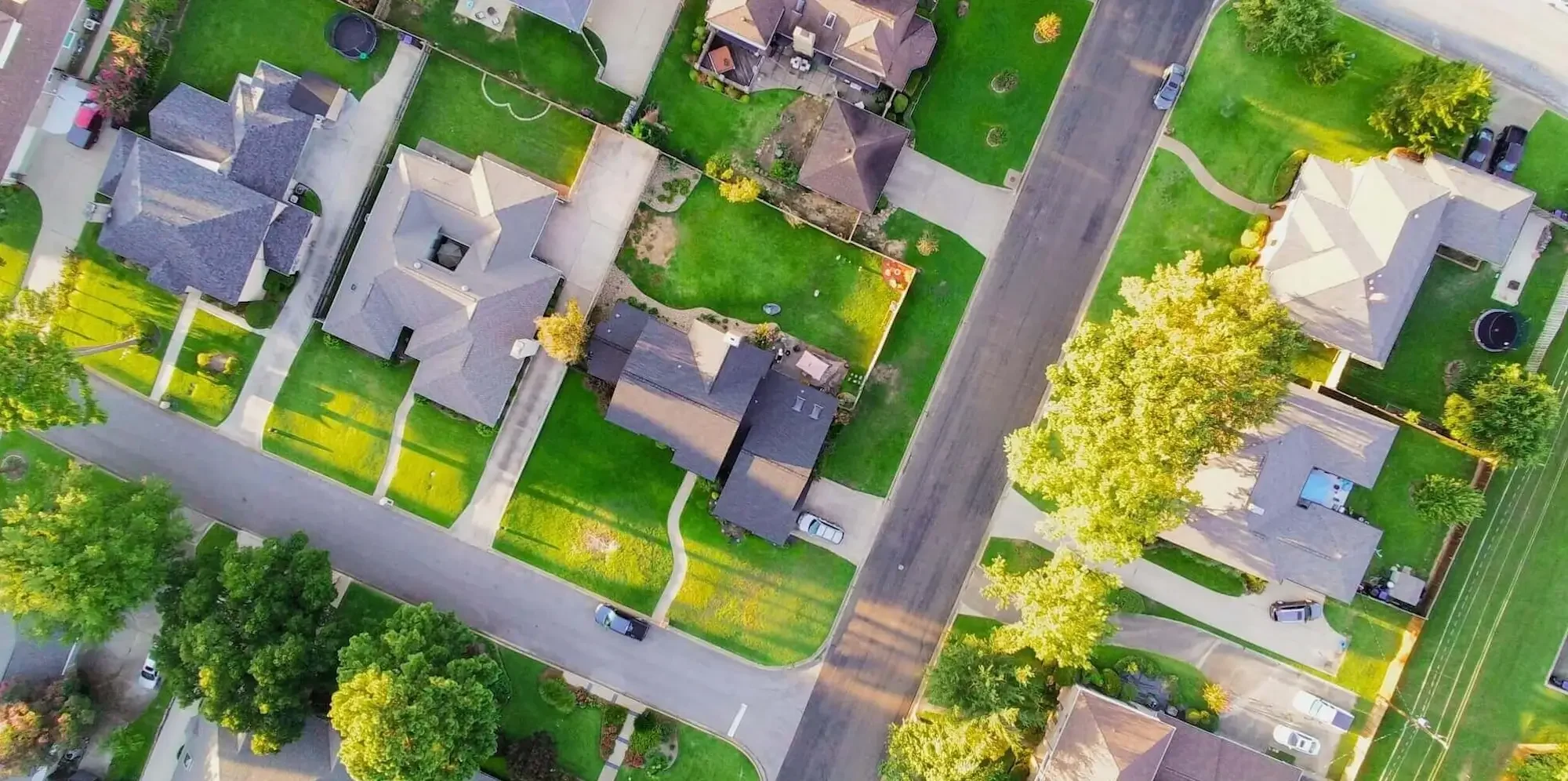 Aerial view of residential neighborhood in Northeast Georgia roofing service area