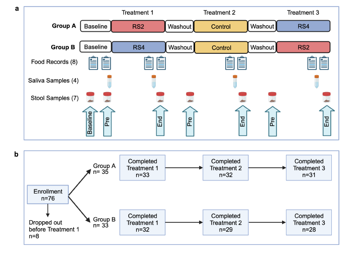 BEFORE: This client's manuscript figure uses two separate panels to show the research study protocol (top) and how study participants were enrolled and engaged (bottom), requiring the reader to make their own connections between the two related frame