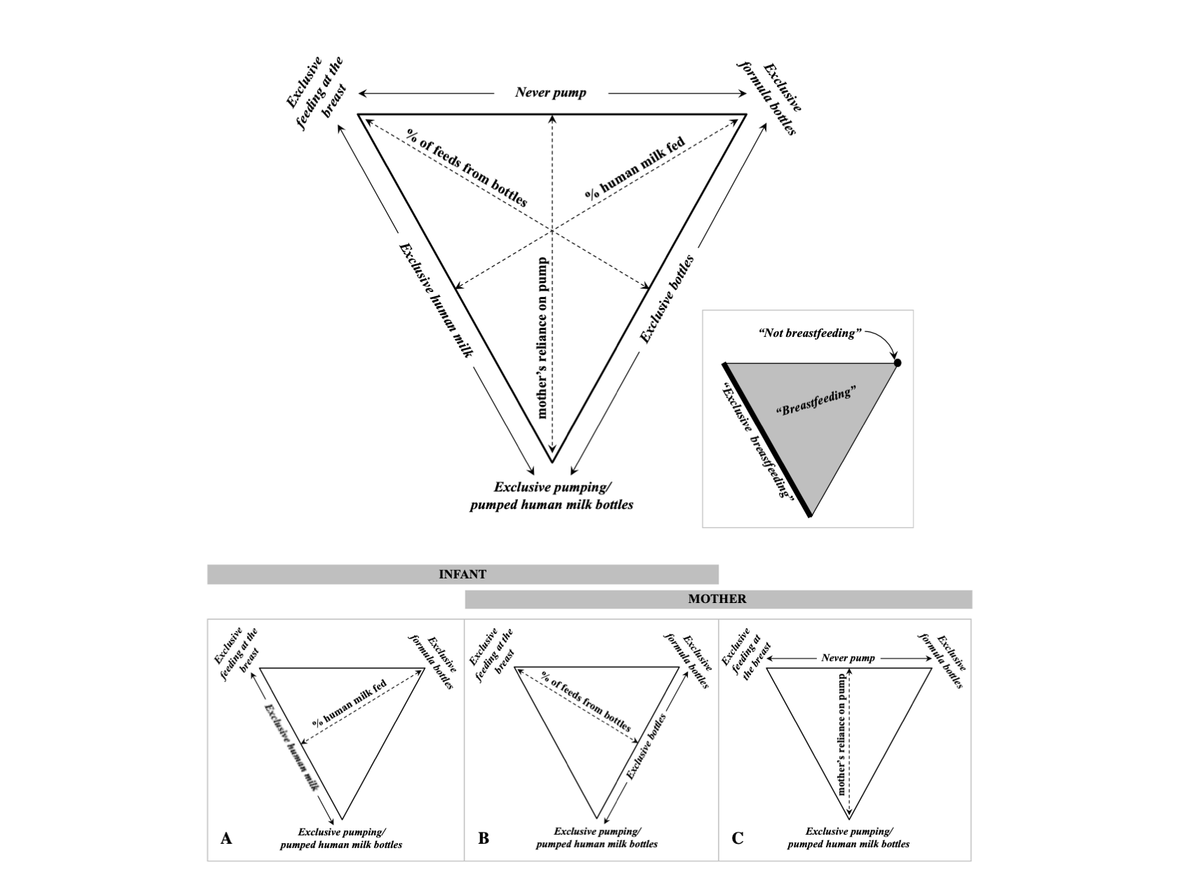 BEFORE: This original figure, published with my own research, illustrates how current practices for providing breast milk to infants are not adequately captured by current language. The bottom panel, originally a separate figure, shows current practi