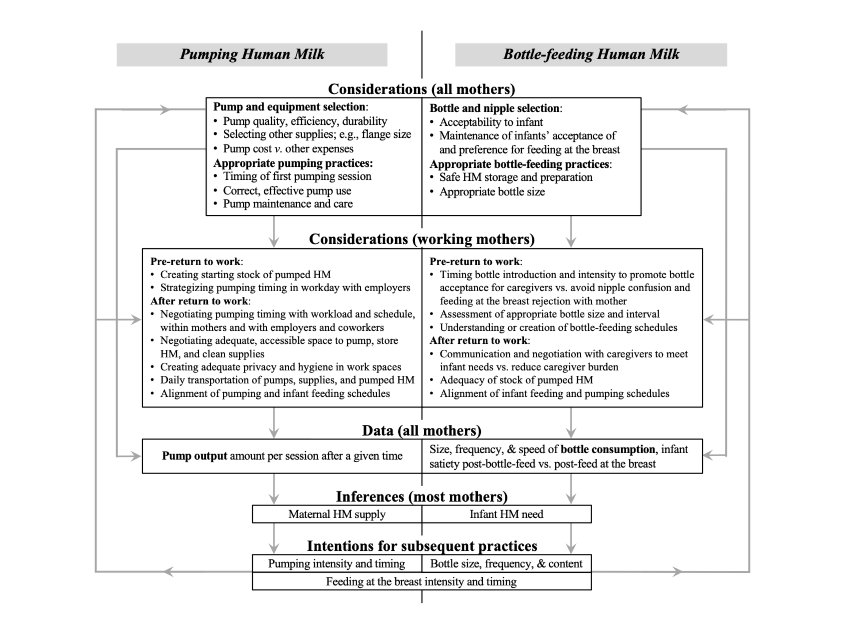 BEFORE: This published manuscript figure illustrates findings from my original research. It depicts a continuous feedback system of behaviors, observations, inferences, and intentions related to two interrelated behaviors: pumping and bottle-feeding 