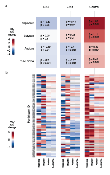 This manuscript figure, redesigned for a faculty client from the figure automatically generated by statistical software, shows changes in GI bacteria abundance at the group (top) vs. individual (bottom) level. The redesign improved clarity, readabili