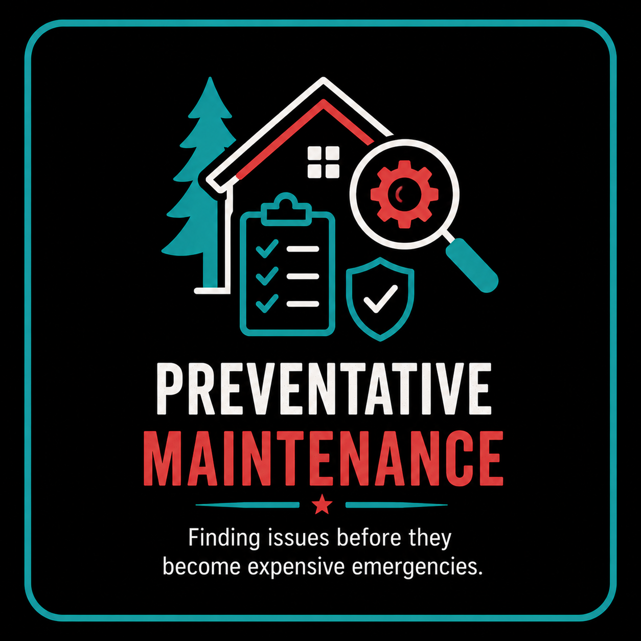 Preventative maintenance icon representing routine inspections, safety checks, and proactive property care to prevent costly repairs.