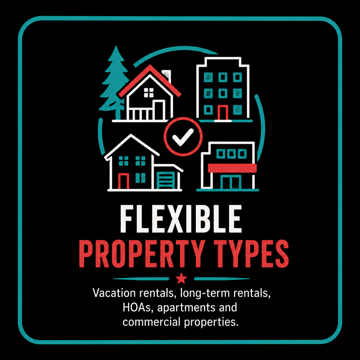 Property management icon representing vacation rentals, long-term rentals, HOA communities, apartments, and commercial properties.