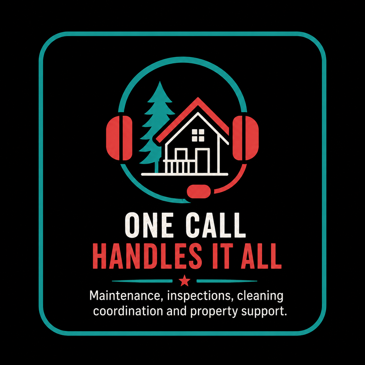 Property management icon showing one point of contact for maintenance, inspections, cleaning coordination, and property support services.