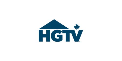 HGTV logo with a maple leaf on top of the letter V