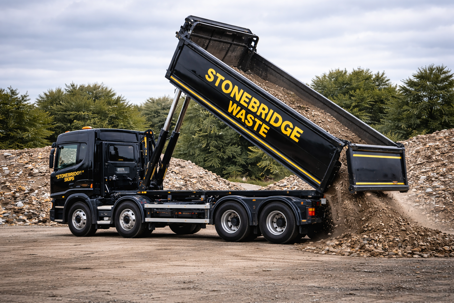 STONEBRIDGE WASTE MANAGEMENT OFFERS SITE CLEARANCES, SKIP HIRE - IMAGE OF A STONEBRIDGE WASTE MANAGEMENT VEHICLE. SKIP HIRE IN LONDON,GRAB HIRE IN BIRMINGHAM.BLACKPOOL.KENT.SURREY.BERKSHIRE.ESSEX.LIVERPOOL.MANCHESTER. STONEBRIDGE GROUP OF COMPANIES