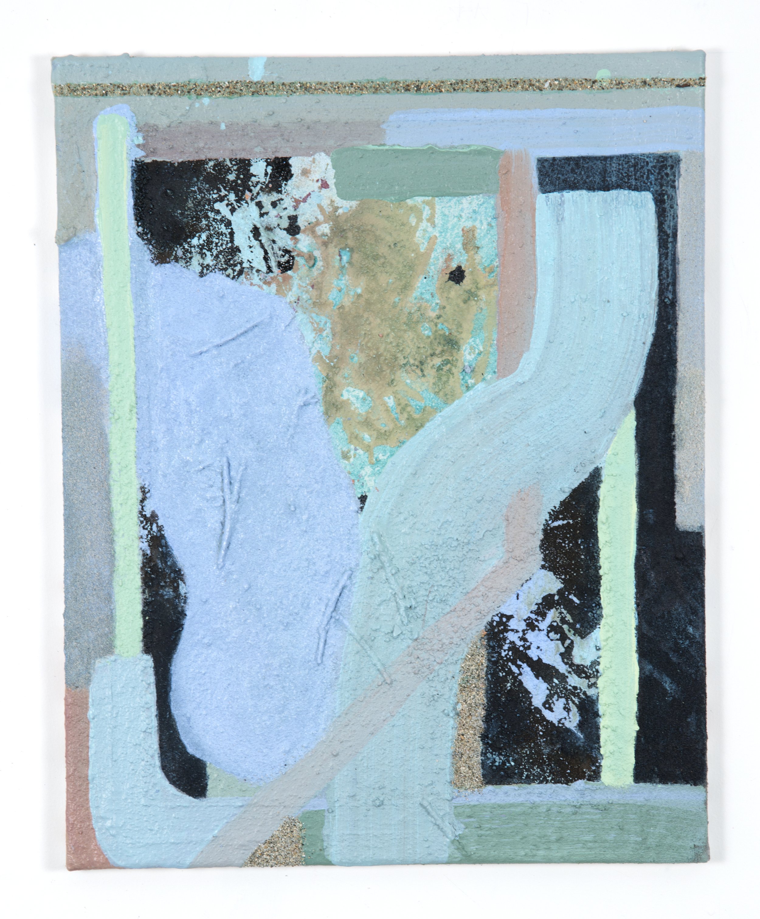 Cosmic Peekaboo III | 2026 | 16 x 20" | acrylic, sand and tree duff on canvas