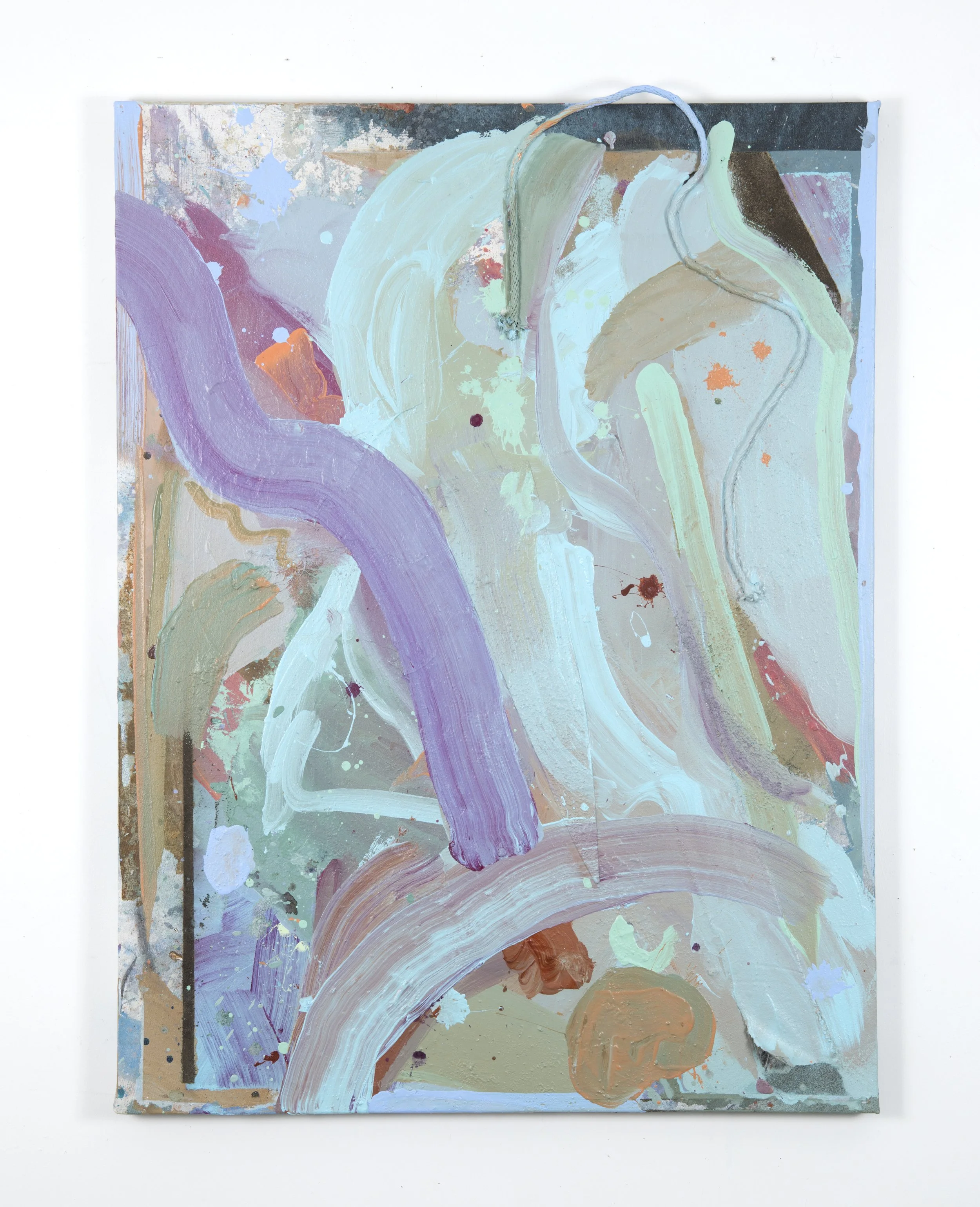 Cosmic Peekaboo IV | 2026 | 30 x 40" | acrylic, sand, thread, canvas collage and rope on canvas