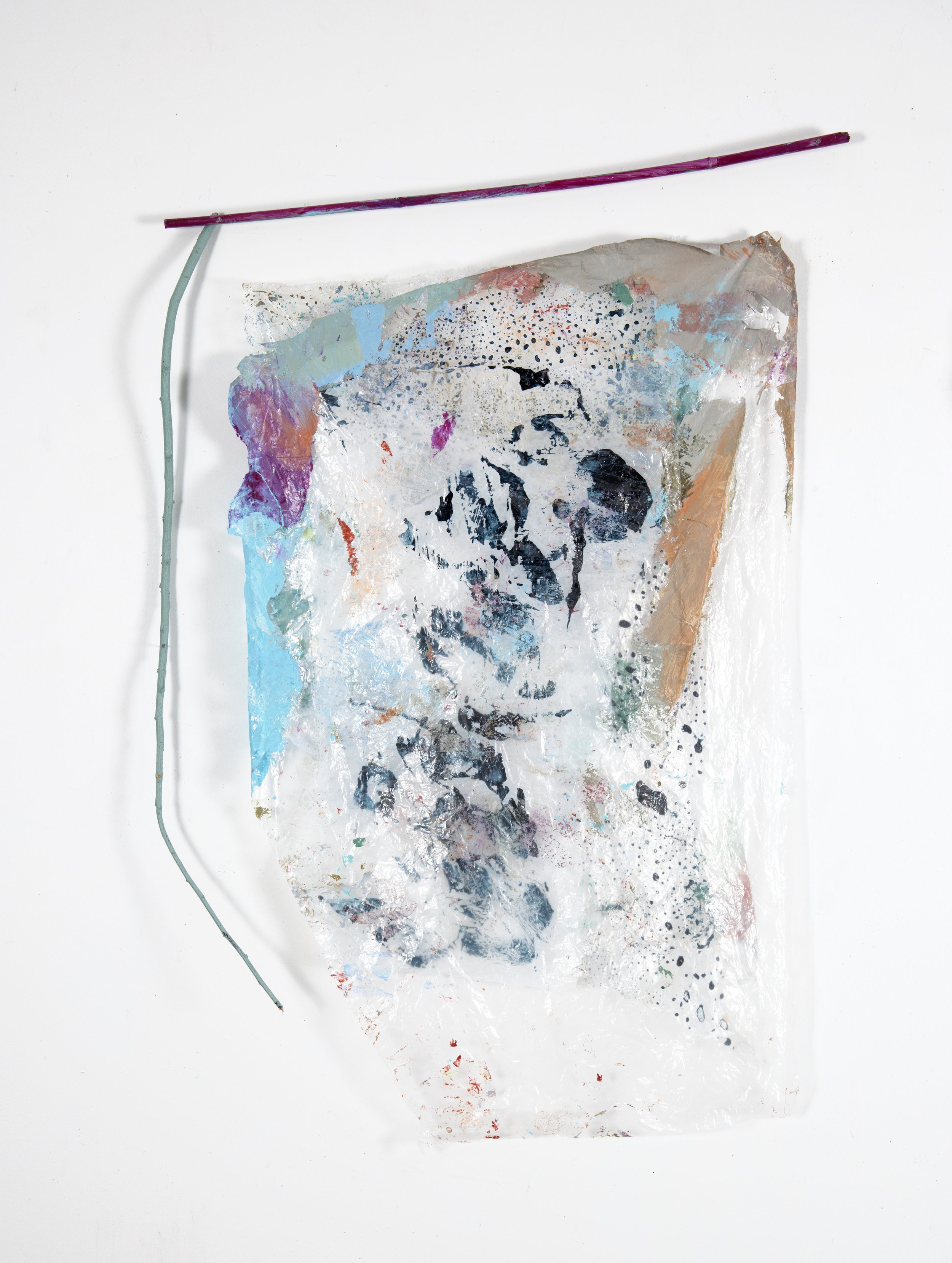 Tough Ghost 3 | 2026 | 27 x 38" | acrylic, bamboo, tree branch, single use plastics