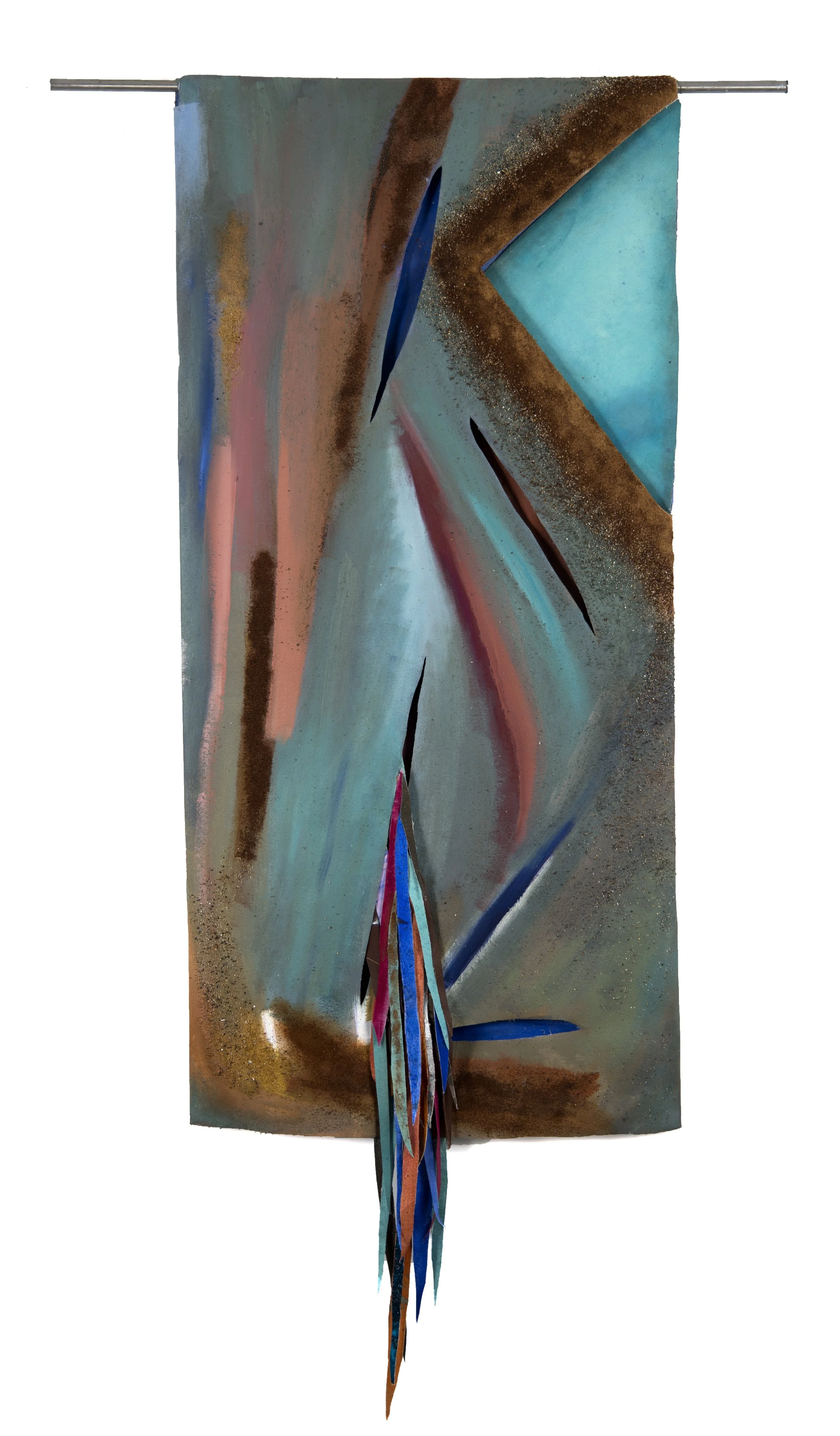 Talisman | 2025 | 18.5 x 39.5"	| acrylic, oil, sand leather on canvas