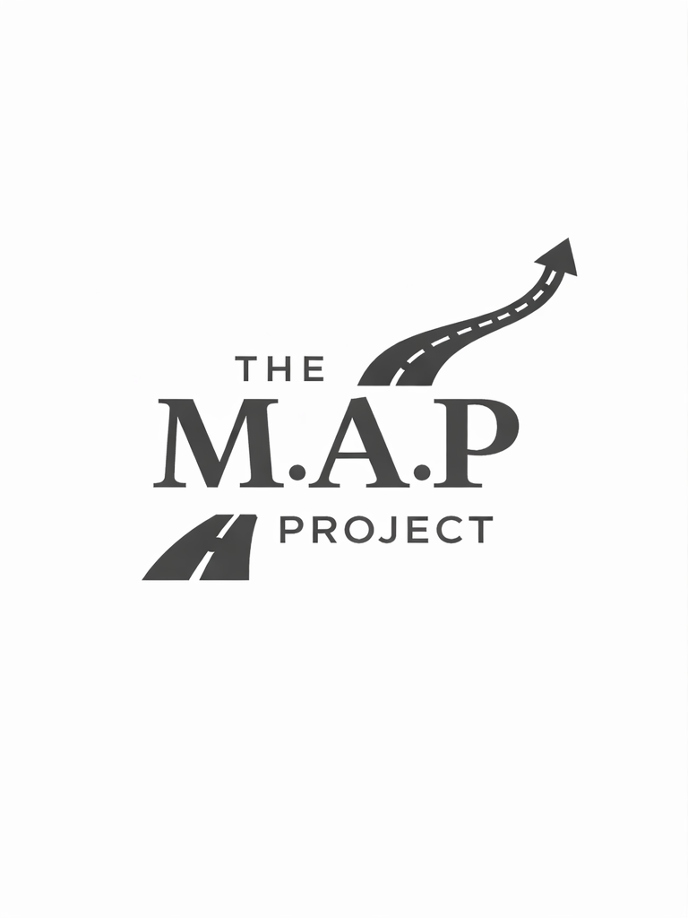 Logo for the M.A.P. Project, featuring a stylized road design with arrow pointing upward.