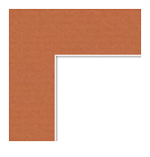 Close-up of a corner of a copper-colored metal frame with a white background.