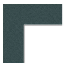 Close-up of a corner of a dark green textured material with white lining.