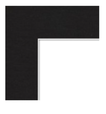 Close-up of a black and white corner of a rectangular frame.