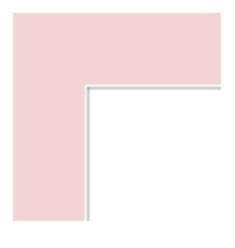 Corner of a pink and white L-shaped object, possibly a picture frame or piece of furniture.