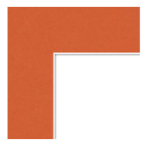 Close-up of a corner of an orange-colored square with a white border against an orange background.