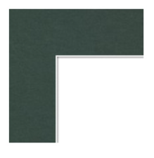 Close-up of a dark green L-shaped object with a white edge on a dark surface.