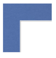 Blue picture frame corner with a white mat inside.