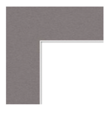 Close-up of a corner of a gray countertop or surface with a white edge trim.