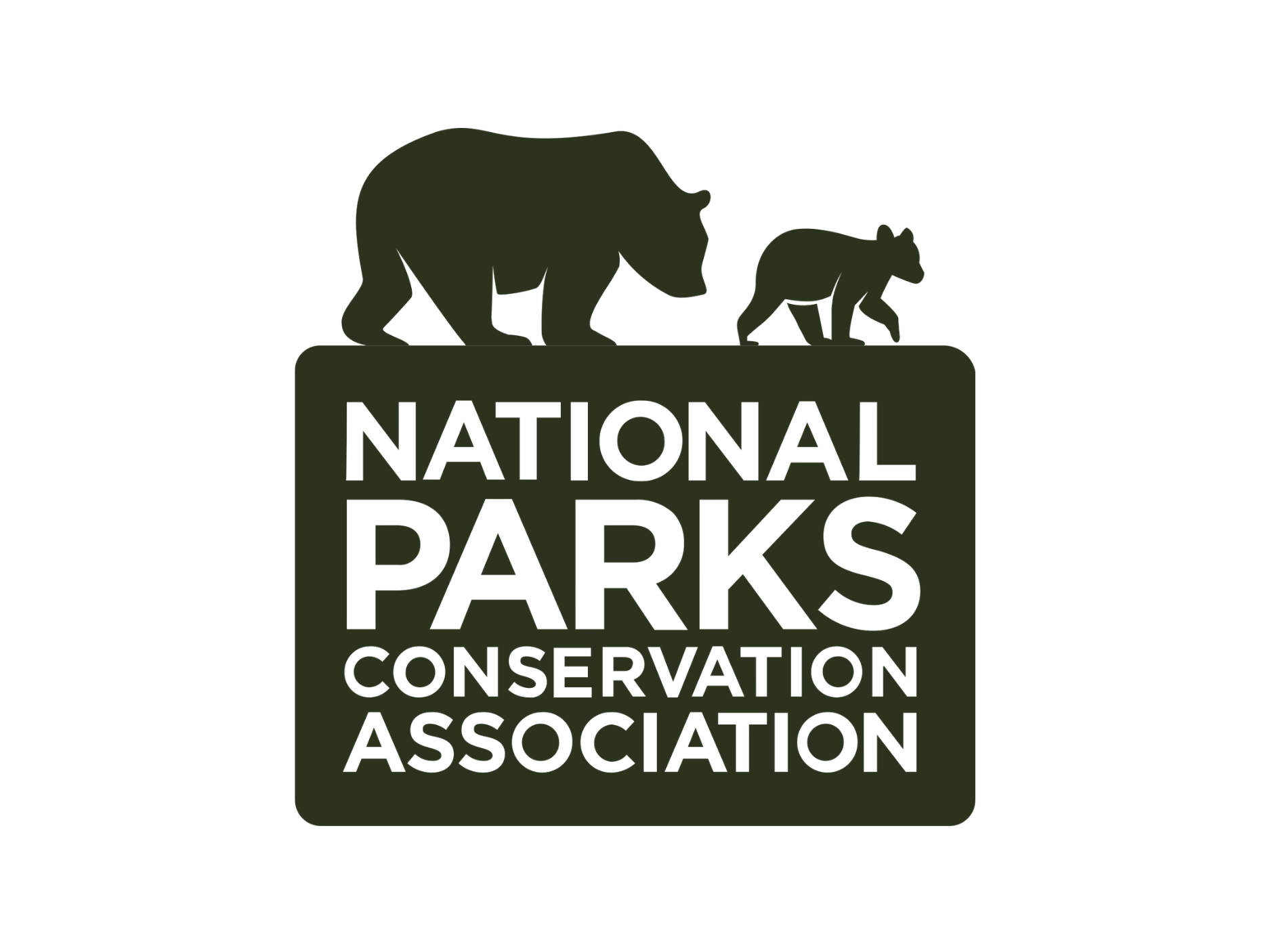 Silhouette of a bear and a cub on a sign for the National Parks Conservation Association.