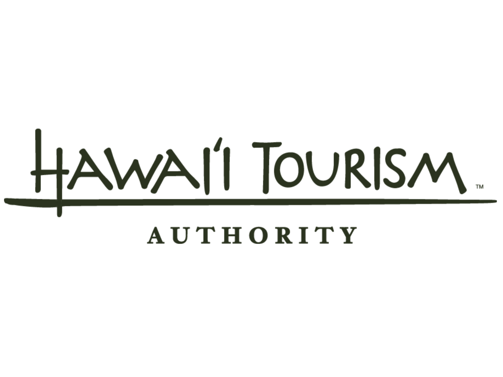 Hawaii Tourism Authority logo with stylized text and a green underline
