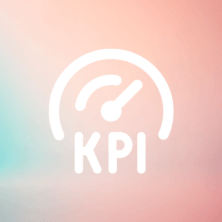 Icono de velocidad o rendimiento con las letras KPI en fondo con gradiente de colores pastel