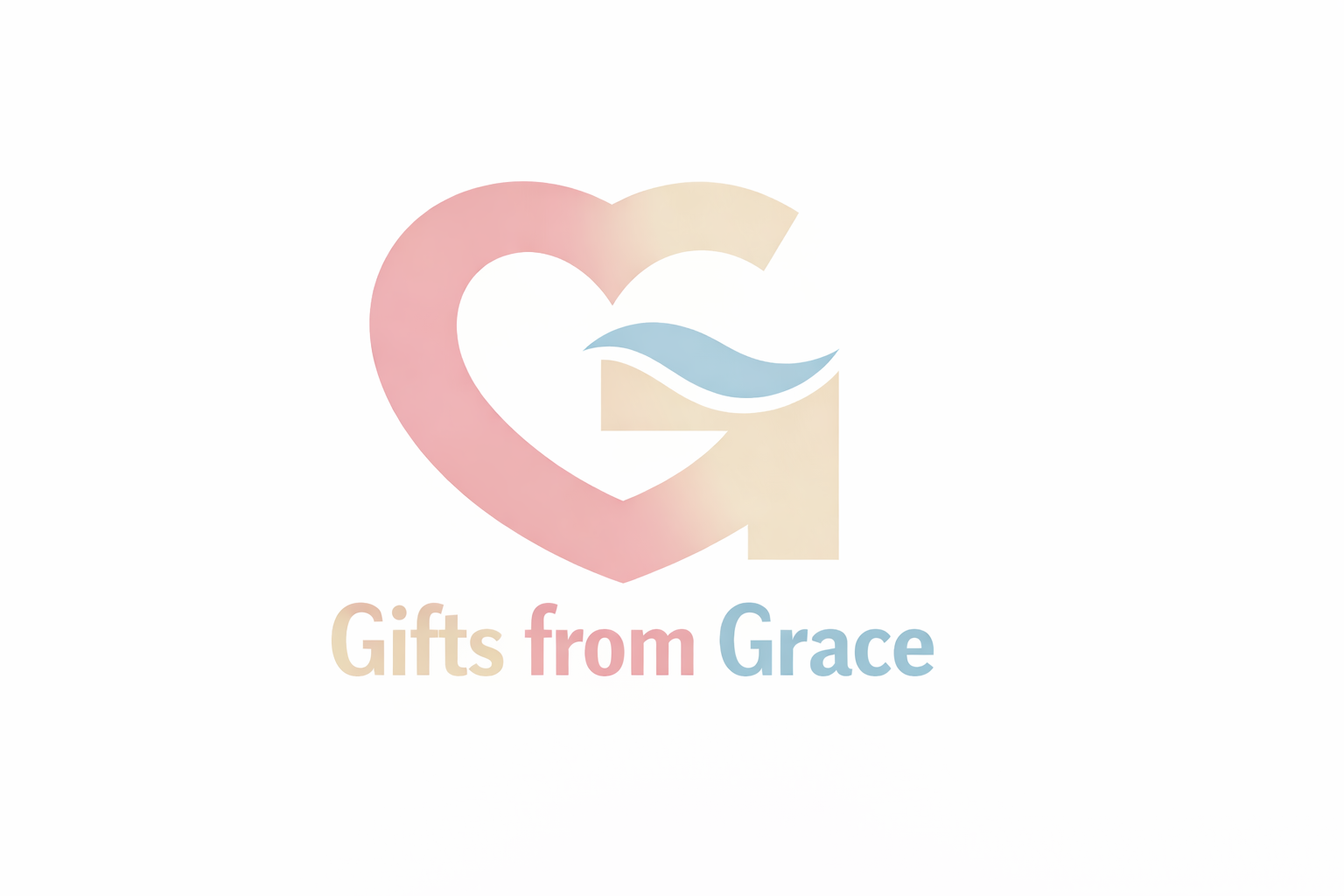 A logo featuring a heart shape with an ocean wave inside, combined with a capital letter G, and the text 'Gifts from Grace' in pastel colors.