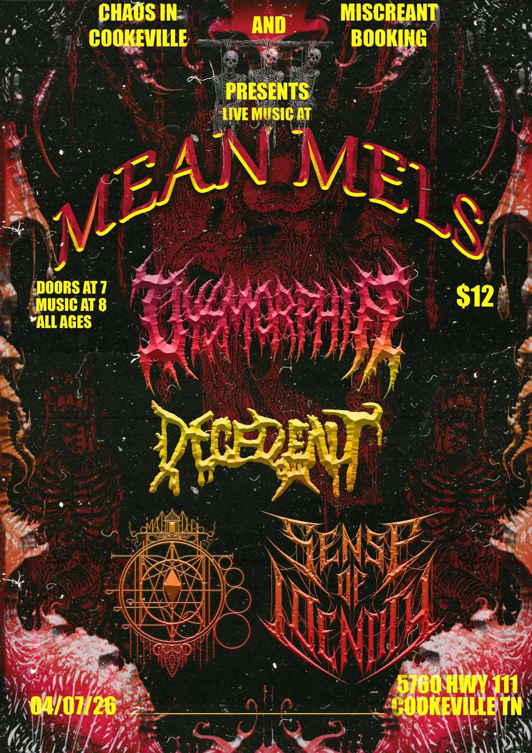 Chaos In Cookeville and Miscreant Booking Presents: Dysmorphia, Decadent, Sense Of Identity, and Malador