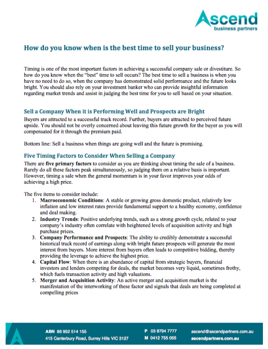 Best time to sell your business