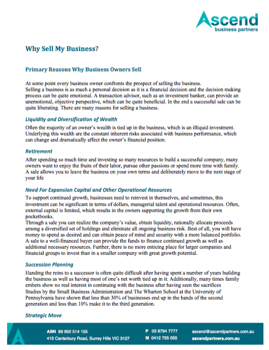 Why sell my Business