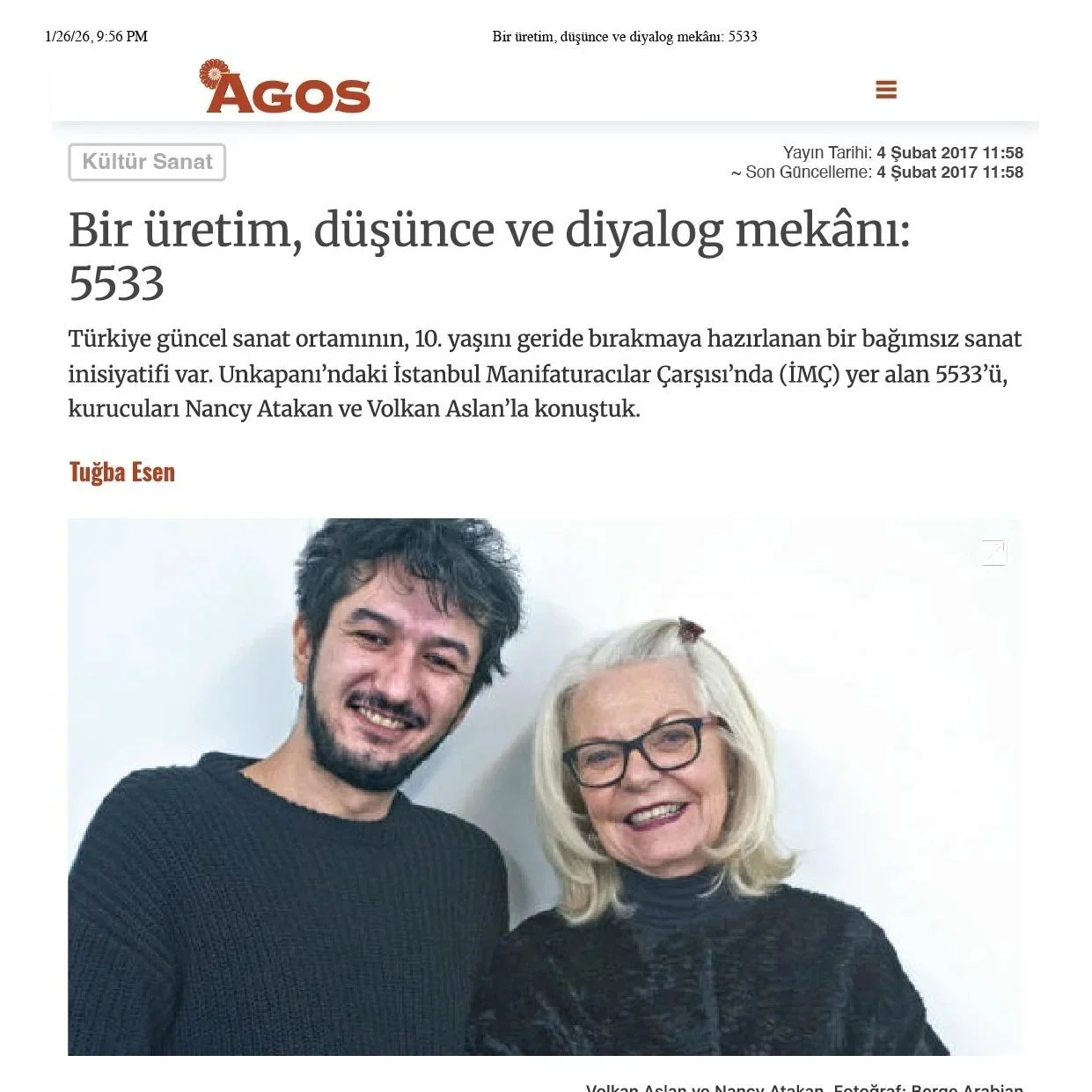 Agos - Bir üretim, düşünce ve diyalog mekânı: 5533