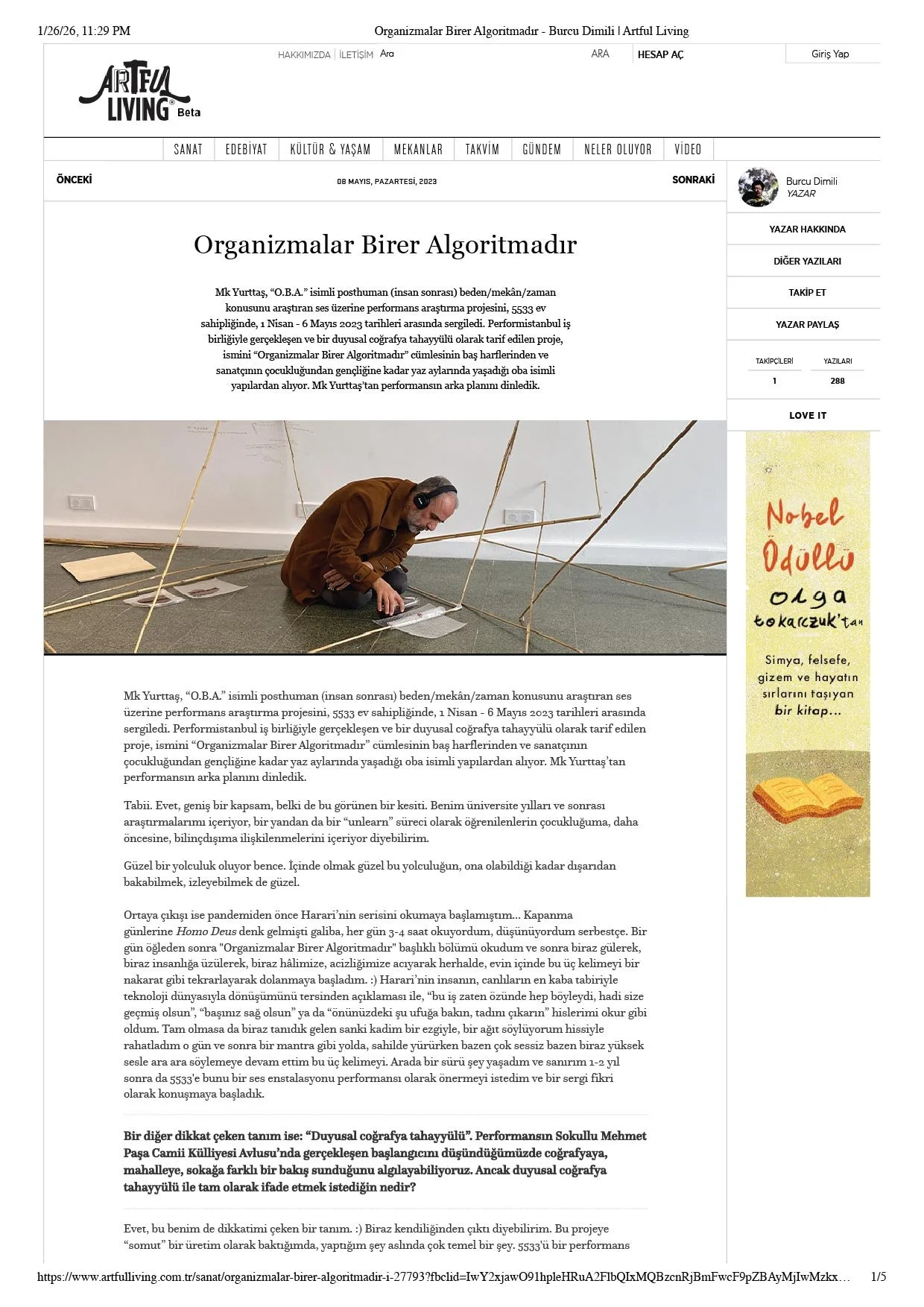 Artful Living-Organizmalar Birer Algoritmadır,