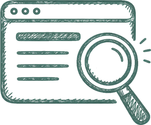 A digital illustration of a browser window with a magnifying glass over it, symbolizing searching or viewing web content.