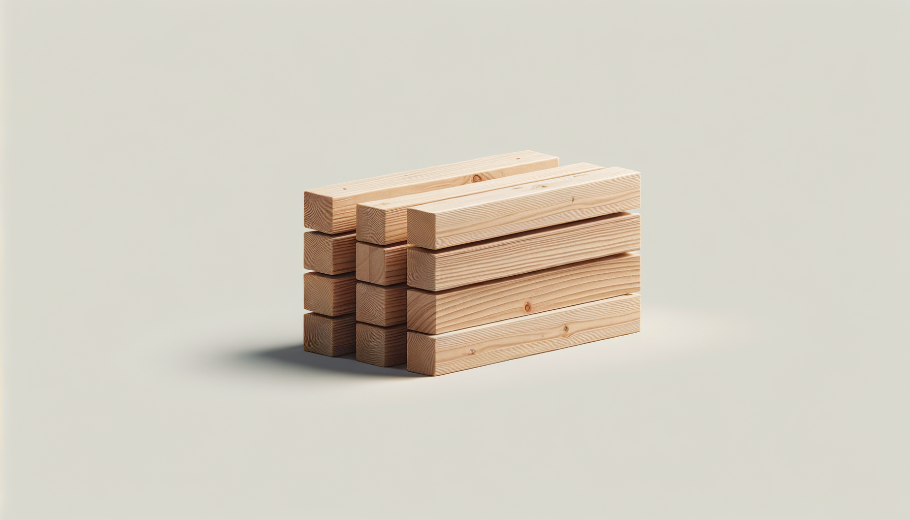Stack of eight unfinished wooden planks on a plain light-colored background.