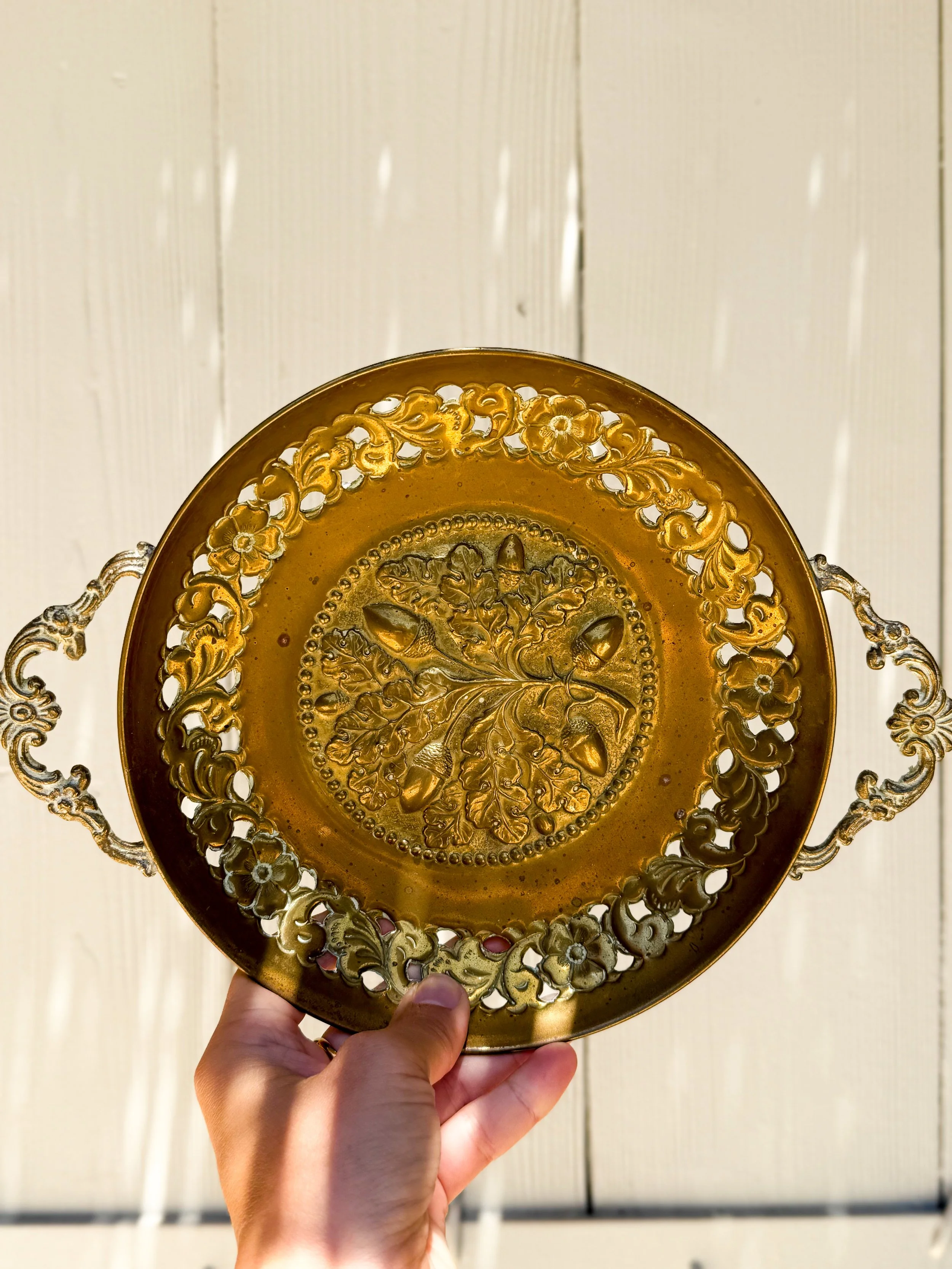 Brass Oak & Acorn Handled Tray