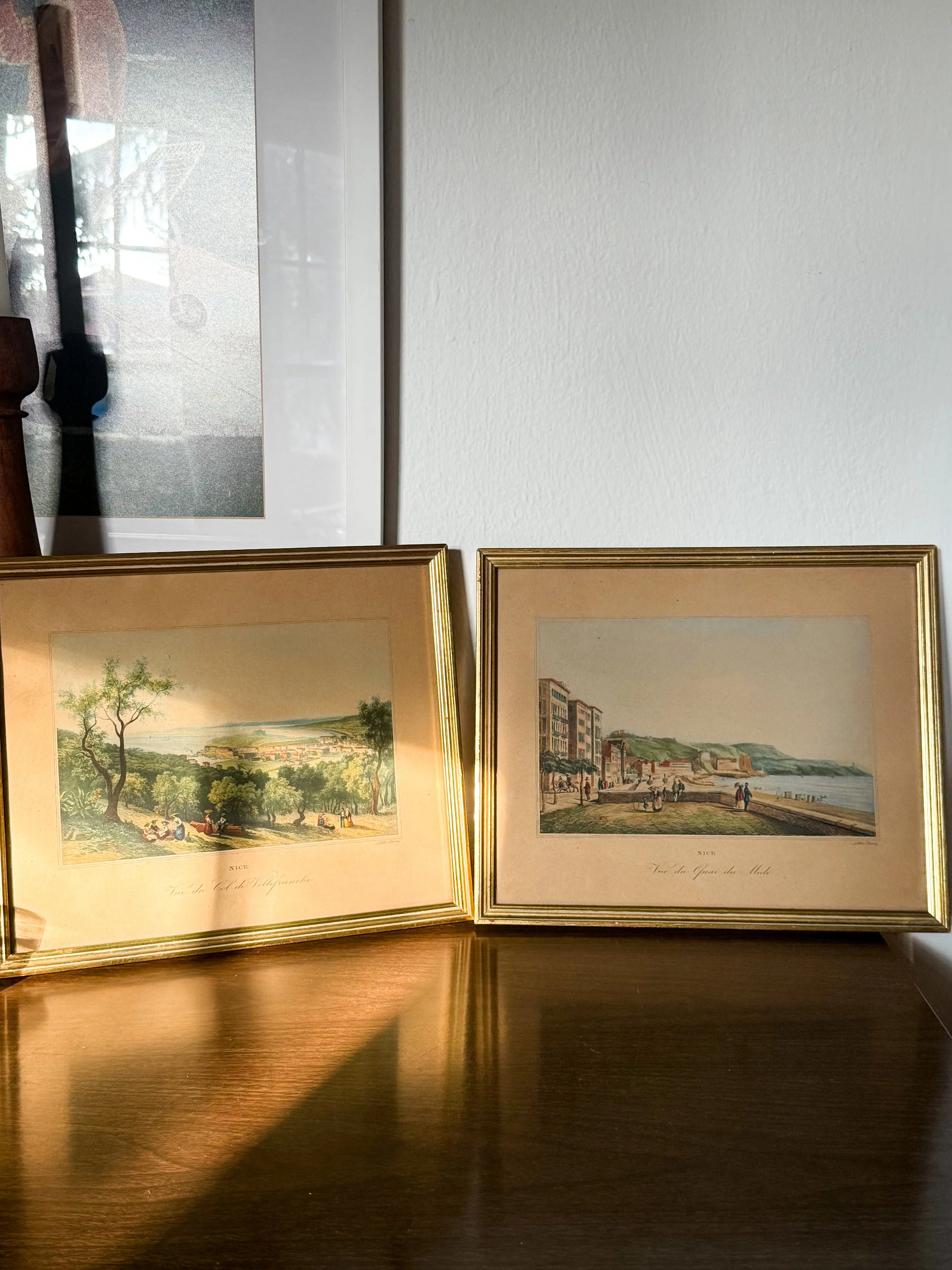 Pair of 19th-Century Antique French Riviera Color Prints: Views of Nice, France
