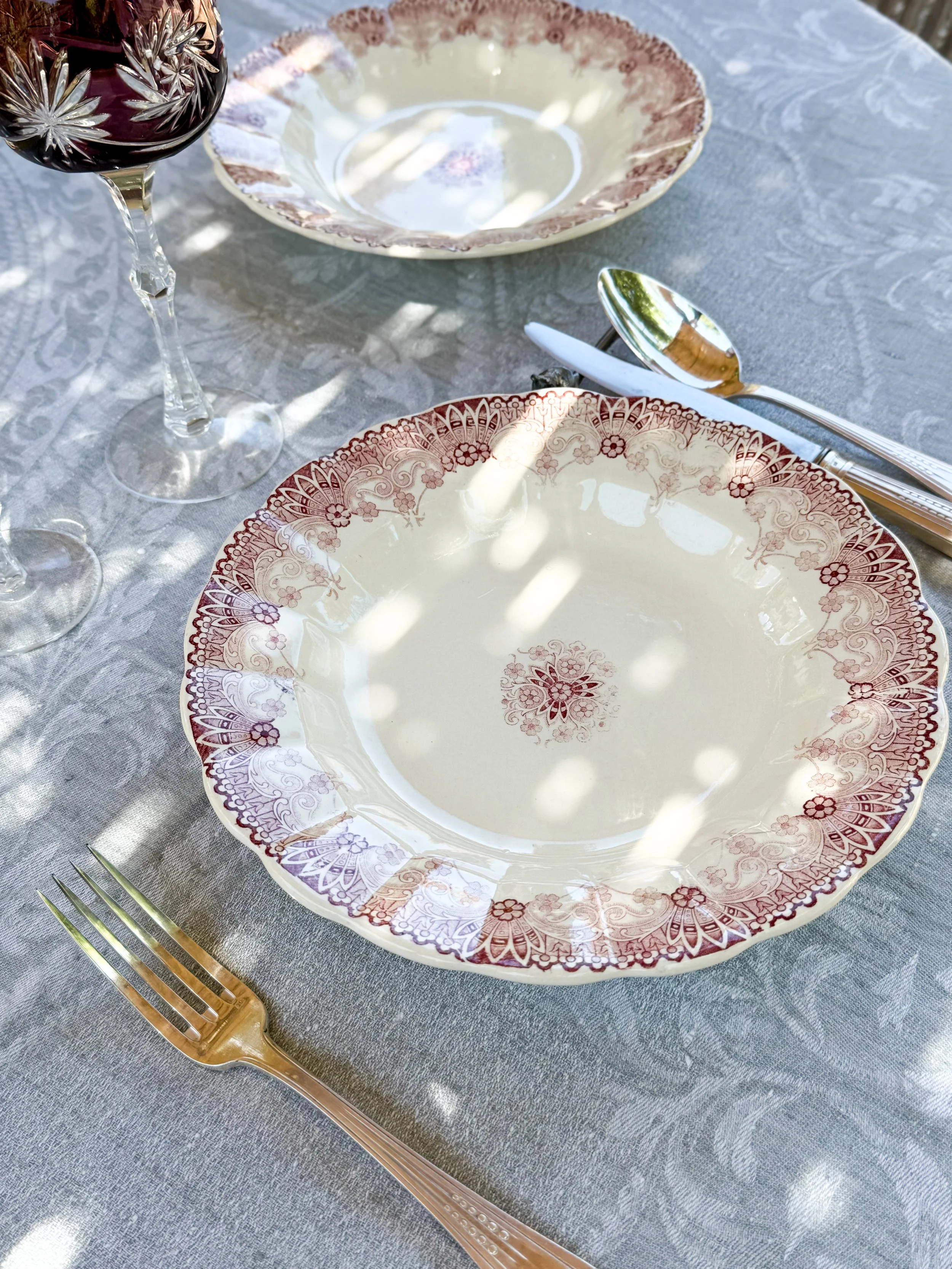 Antique French Red Transferware Soup Bowls – Set of 8