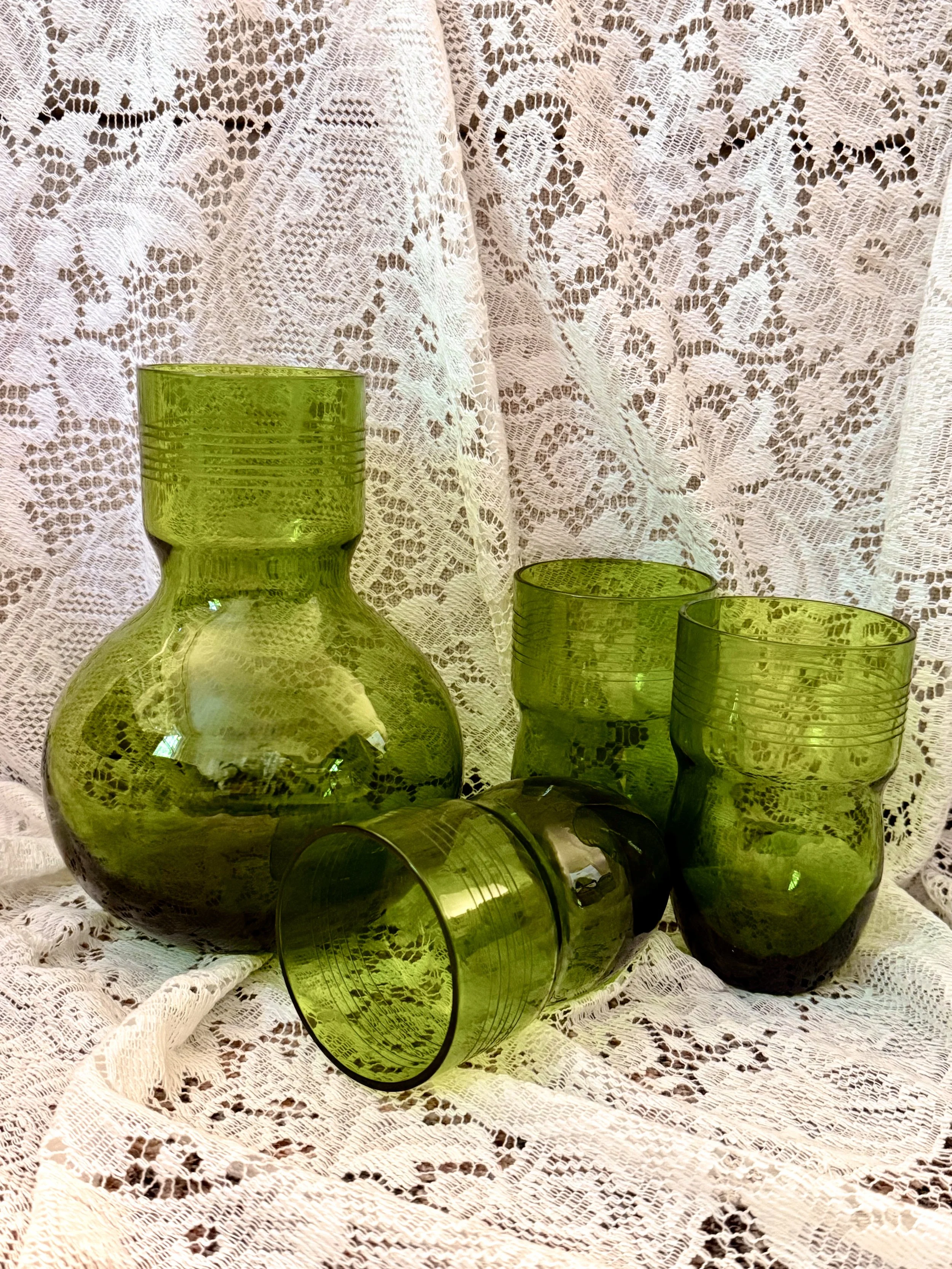 Green Glass Carafe & Tumbler Set